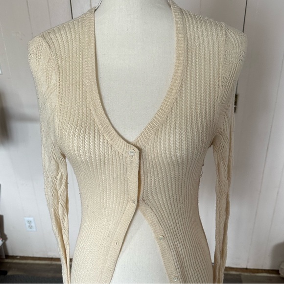 Gap Open Knit Soft Cardigan Button Ivory Cream Off White Sweater Long Sleeve Top - Picture 3 of 9
